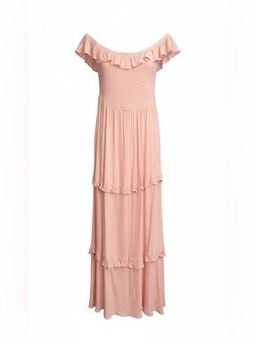 Express Blush Pink Ruffled Off-Shoulder Tiered Maxi Dress